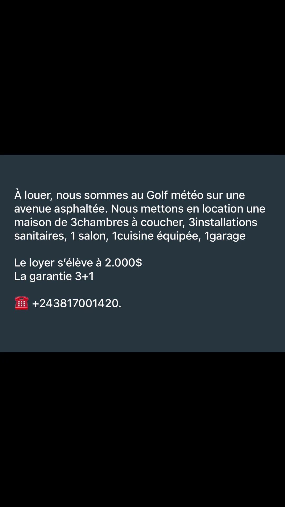 Maison de 3 chambres à louer à Golf Météo, Lubumbashi