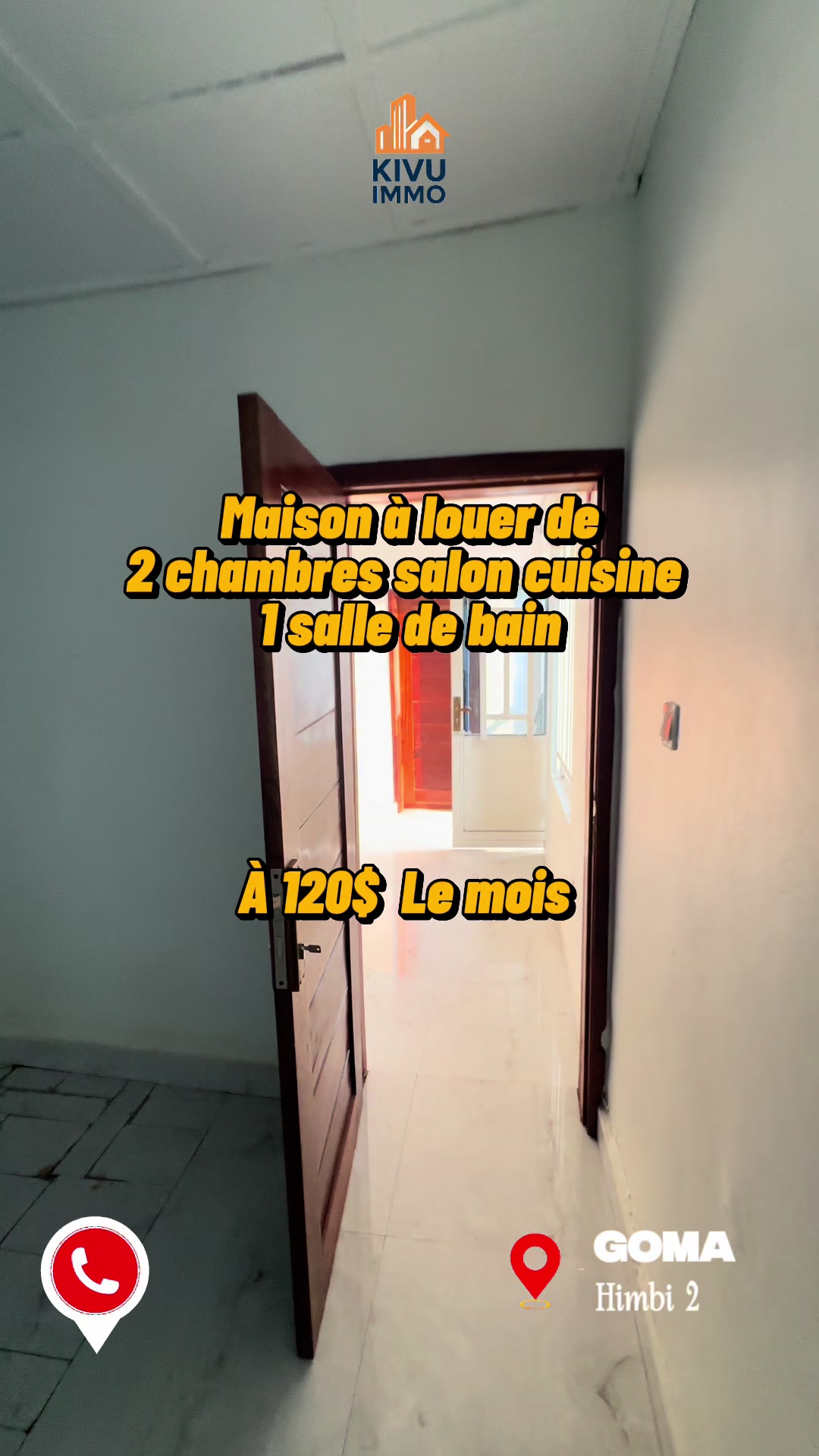 Maison de 2 chambres à louer à Himbi 2, Goma