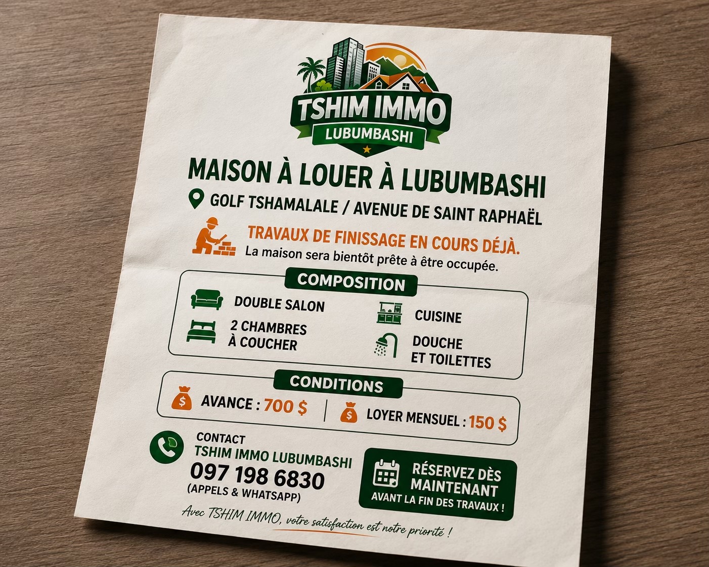 Maison de 2 chambres à louer à Golf Tshamalale, Annexe, Lubumbashi