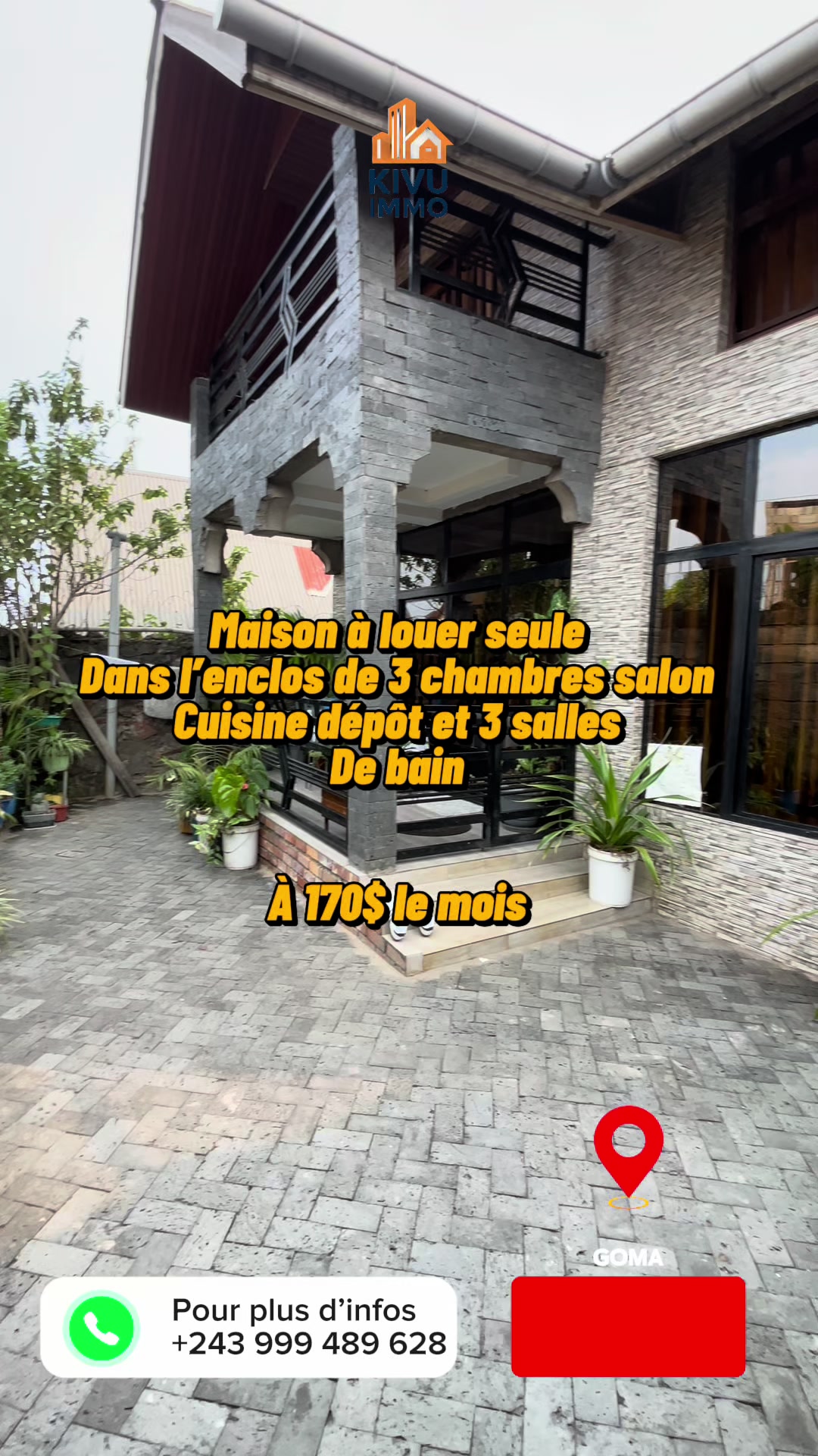 Maison de 3 chambres à louer à Kyeshero, Goma