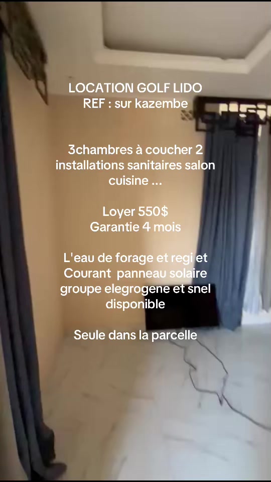 Maison de 3 chambres à louer à Golf Lido, Lubumbashi