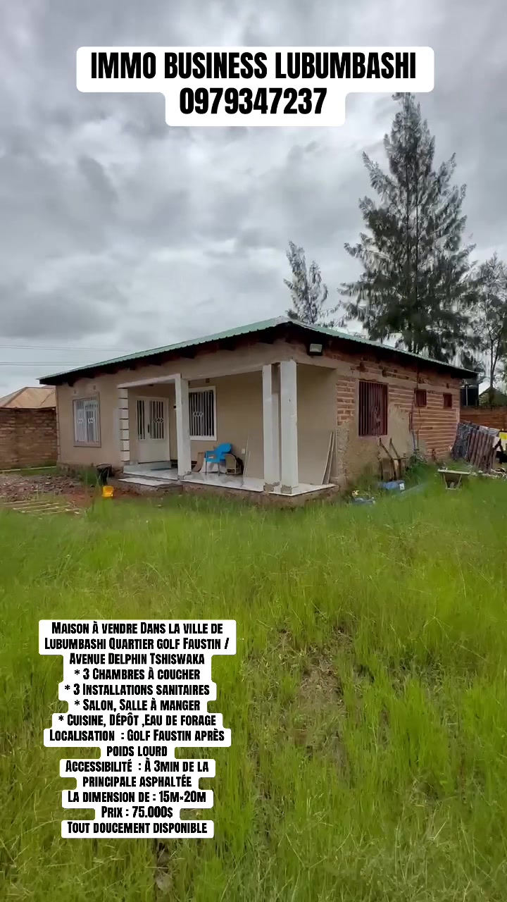 Maison de 3 chambres à vendre à Golf Faustin, Lubumbashi
