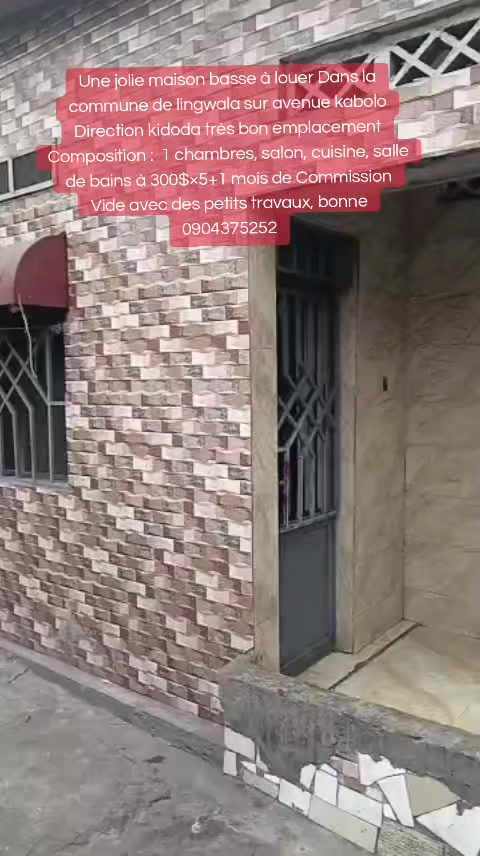 Maison de 1 chambre à louer à Lingwala