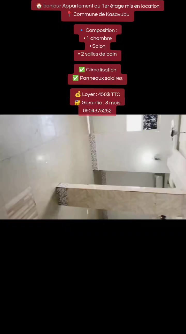 Appartement d'une chambre à louer à Kasa-Vubu